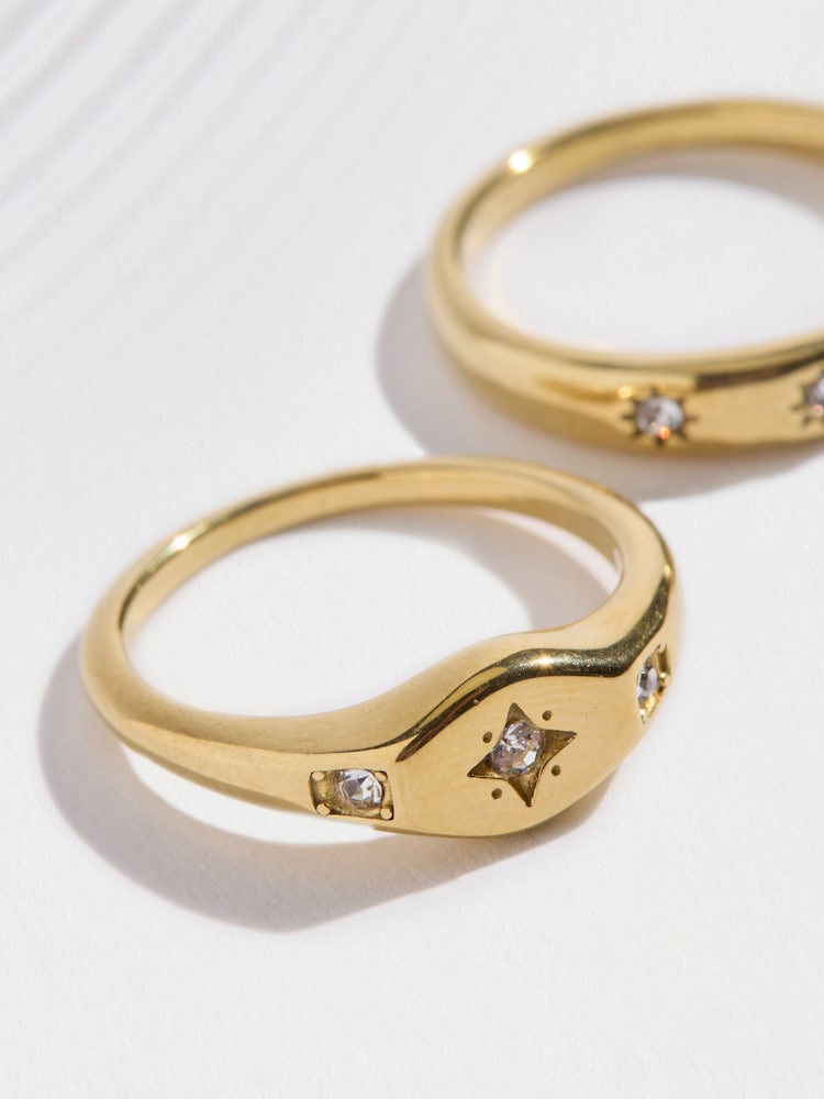 Золотистий - Waterproof Stainless Steel Star Sparkle Rings 2 Pack - Image 3 of 3
