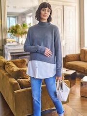Seraphine Grey Knit Woven Turtle Neck Sweater - Image 3 of 5
