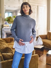 Seraphine Grey Knit Woven Turtle Neck Sweater - Image 4 of 5