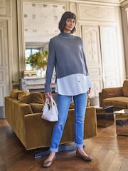 Seraphine Grey Knit Woven Turtle Neck Sweater - Image 5 of 5