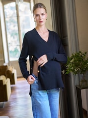 Seraphine Black Maternity V-Neck Heart Button Nursing Sweater - Image 4 of 7
