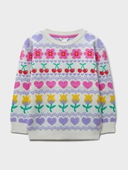 Crew Clothing White Summer Love Intarsia Drop-Shoulder Jumper - Image 1 of 3