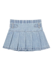 Abercrombie & Fitch Blue Denim Pull Tab Pleated Skirt - Image 7 of 11