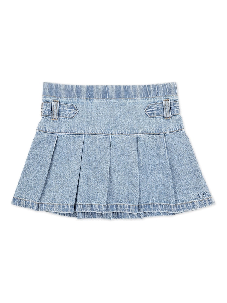 Abercrombie & Fitch Blue Denim Pull Tab Pleated Skirt - Image 7 of 7