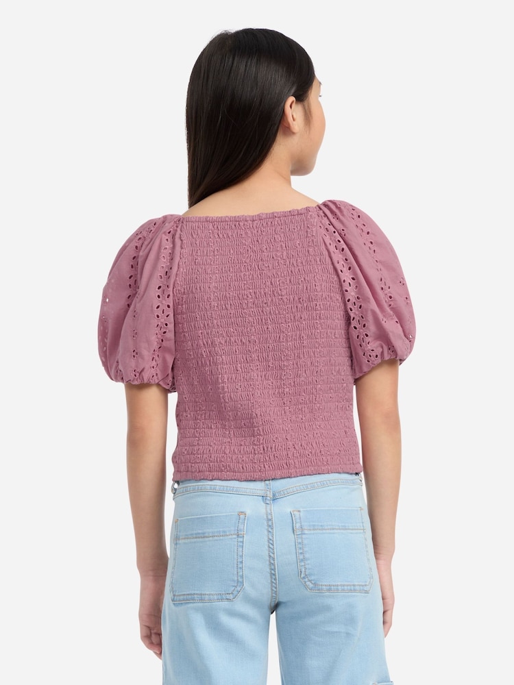 Abercrombie & Fitch Pink Puff Sleeve Eyelet Top - Image 2 of 6 Abercrombie & Fitch Pink Puff Sleeve Eyelet Top - Image 2 of 6
