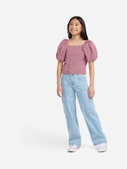 Abercrombie & Fitch Pink Puff Sleeve Eyelet Top - Image 3 of 6