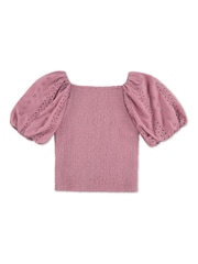 Abercrombie & Fitch Pink Puff Sleeve Eyelet Top - Image 5 of 6