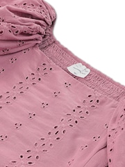 Abercrombie & Fitch Pink Puff Sleeve Eyelet Top - Image 6 of 6