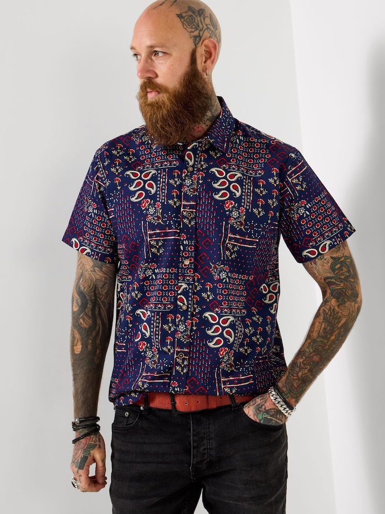 Joe Browns Blue Bandana Print Short Sleeve Shirt - Image 1 of 5