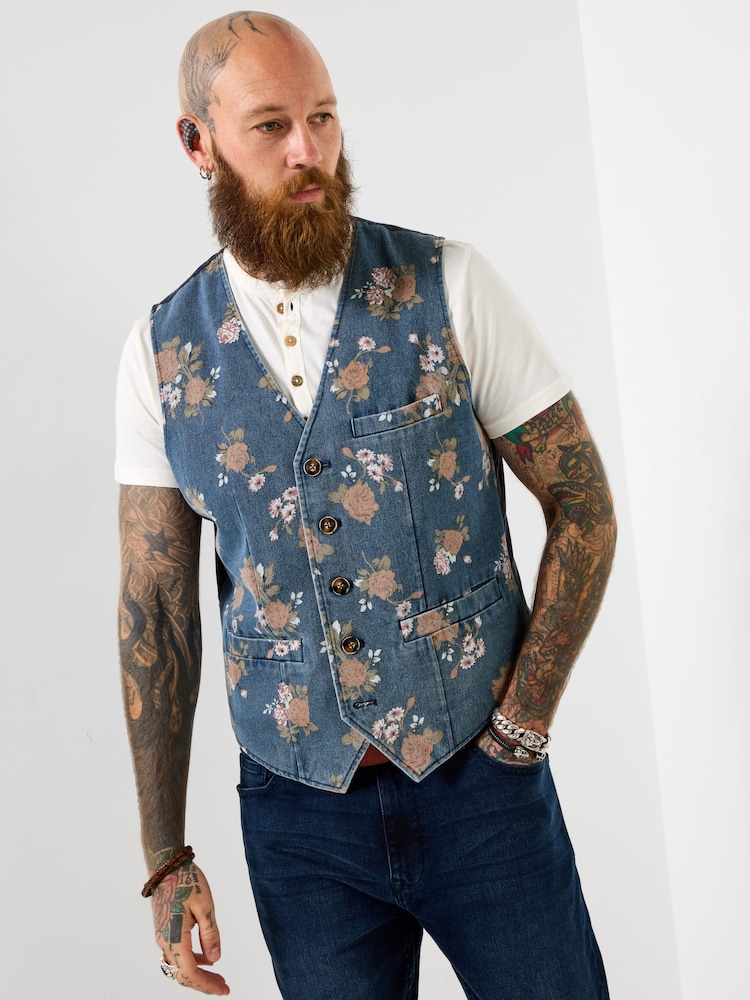 Joe Browns Fabulous Floral Denim Waistcoat - 9的图像1｝