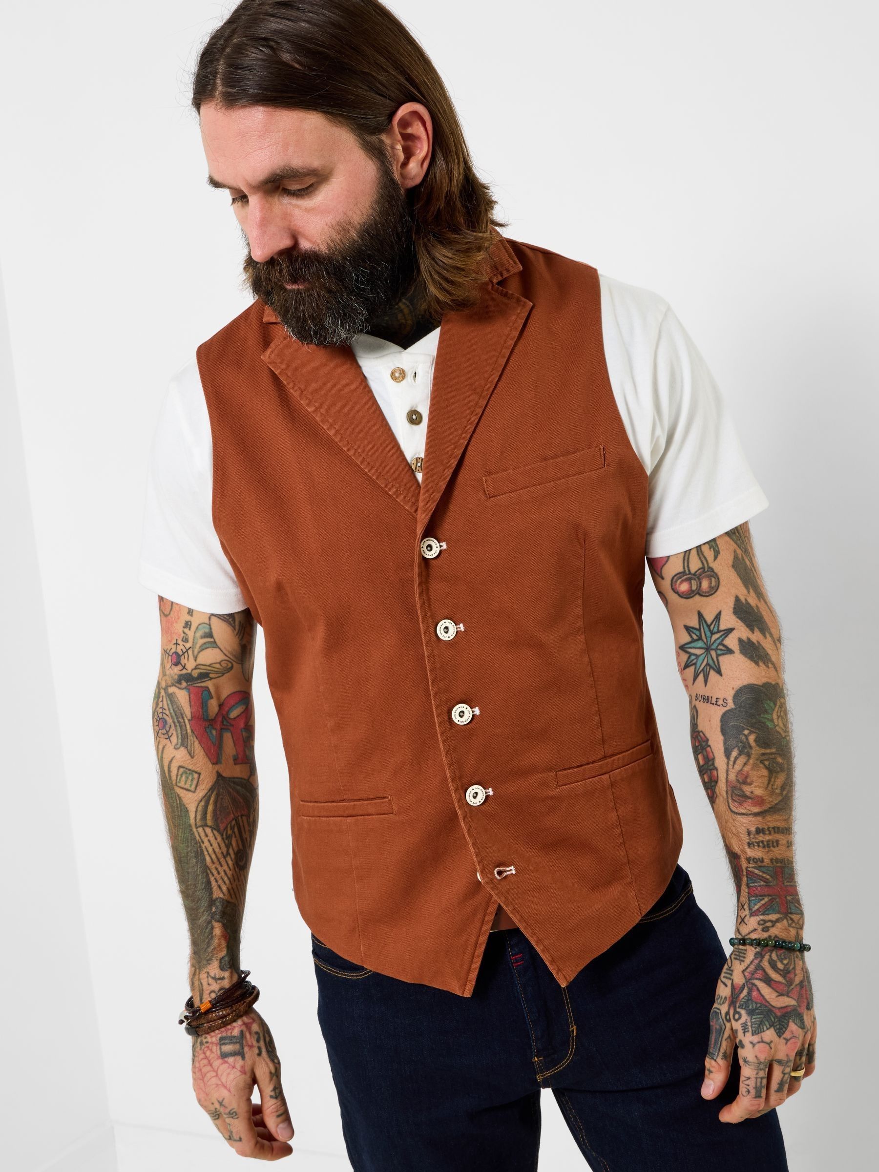 Joe Browns Exceptional Everyday Cotton Waistcoat, Orange, Size 46, Men - Image 3