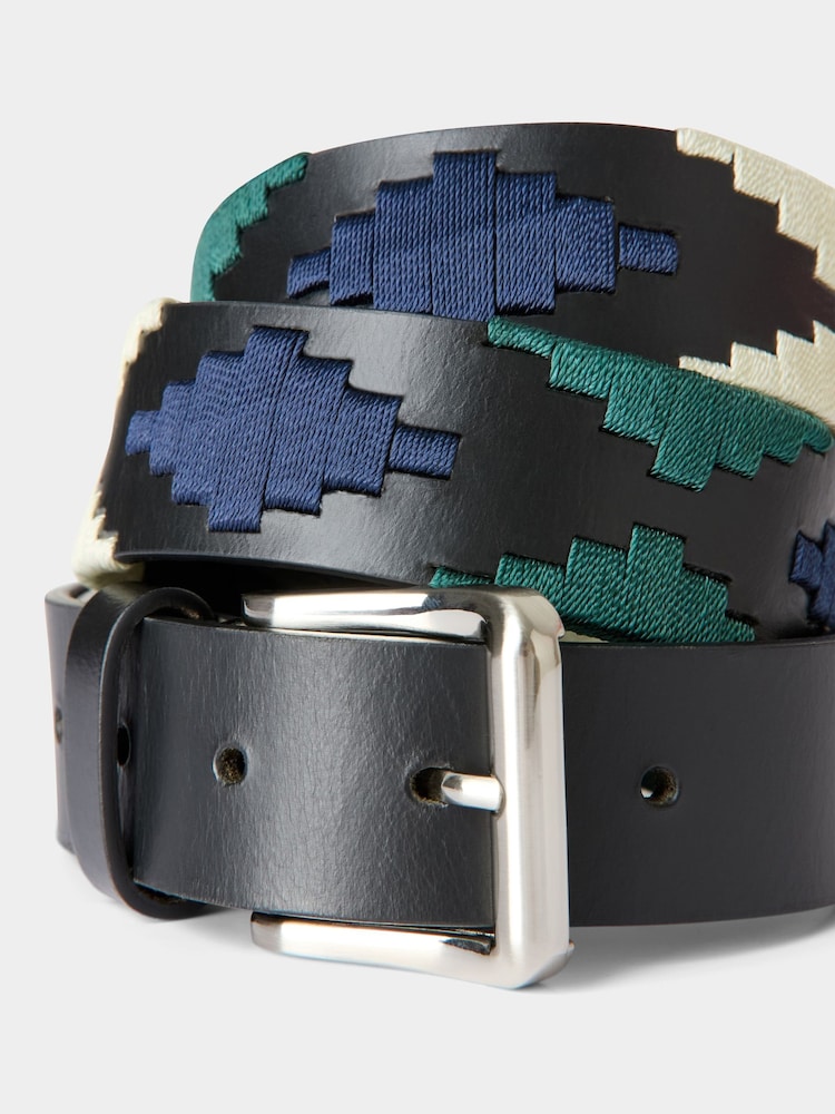 Joe Browns Black Santiago Embroidered Leather Belt - Image 2 of 4