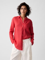 Gap Red 100% Linen Long Sleeve Oversized Shirt - Image 1 of 5