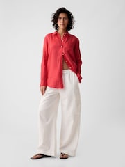Gap Red 100% Linen Long Sleeve Oversized Shirt - Image 3 of 5