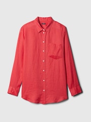 Gap Red 100% Linen Long Sleeve Oversized Shirt - Image 4 of 5