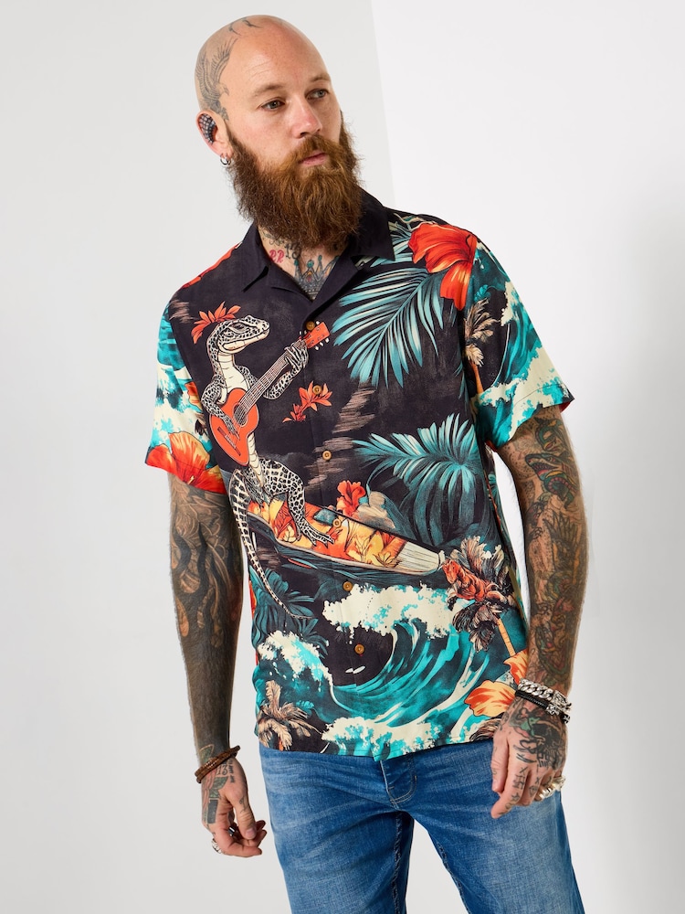 Joe Browns Black Lizard Surf Shirt - Image 2 of 8 Joe Browns Black Lizard Surf Shirt - Image 2 of 8