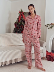 Red Snoopy Matching Family Christmas Flannel Button Through Pyjamas - Image 1 of 7