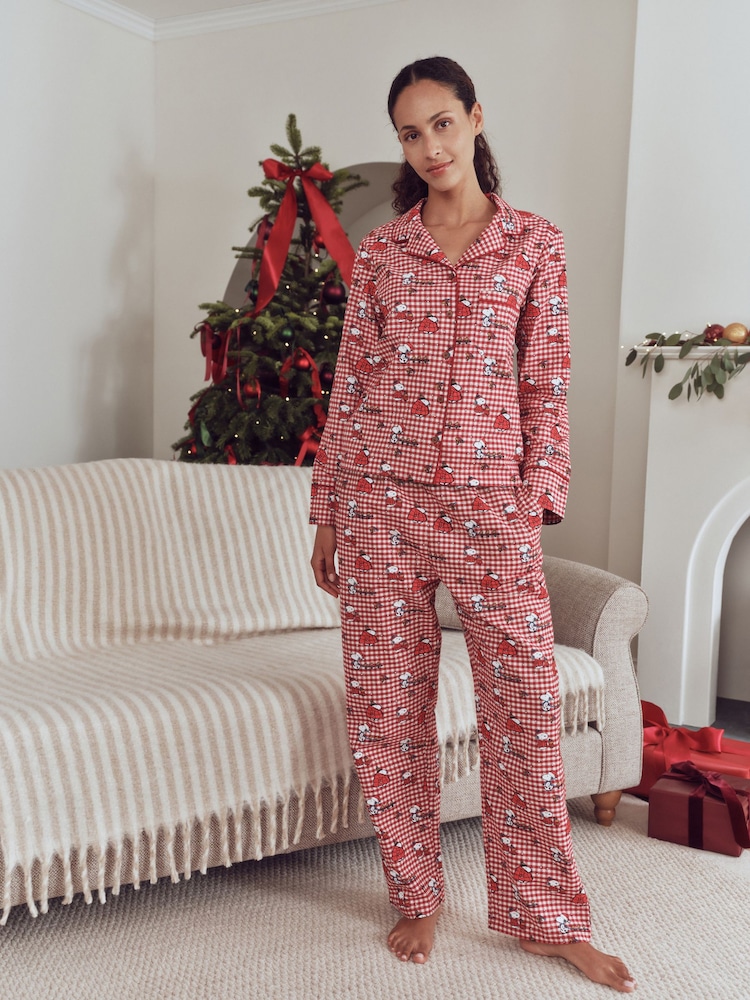 Red Snoopy Matching Family Christmas Flannel Button Through Pyjamas - Image 1 of 7 Red Snoopy Matching Family Christmas Flannel Button Through Pyjamas - Image 1 of 7