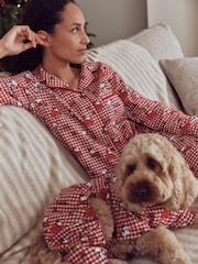 Red Snoopy Matching Family Christmas Flannel Button Through Pyjamas - Image 4 of 7