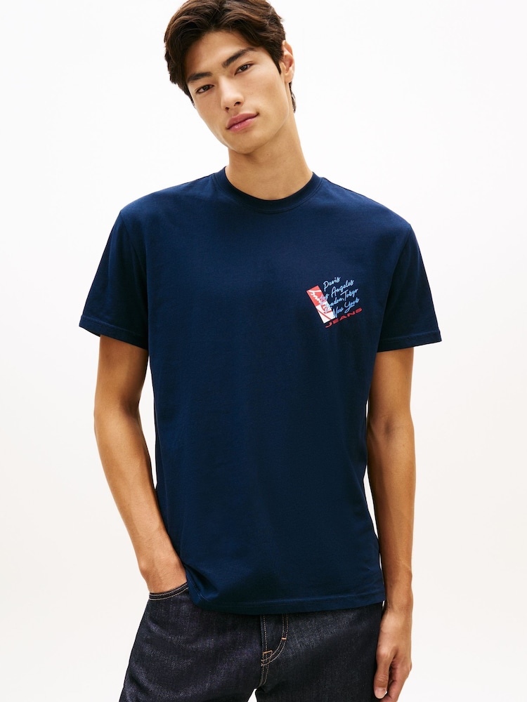 Tommy Jeans Blue Signature Back Logo Jersey T-Shirt - Image 1 of 5