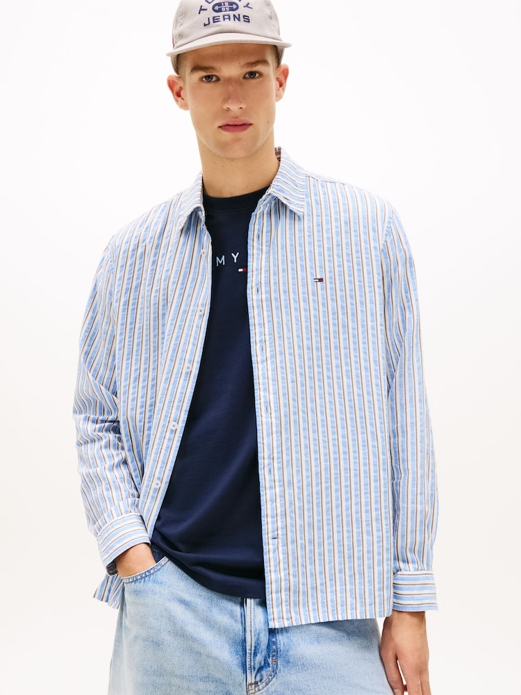 Tommy Jeans Relaxed Fit Stripe Seersucker Shirt - Image 1 of 5