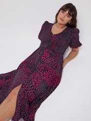 Rød - SCAMP & DUDE Rynket midikjole med glidelås foran - Bilde 4 av 5