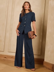 Love & Roses Navy Viscose / Linen Blend Short Sleeve Waistcoat - Image 3 of 4