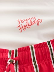 Red/White Shorts Set Happy Holidays Stripe Family Matching Christmas Pyjamas Set - Image 5 of 6