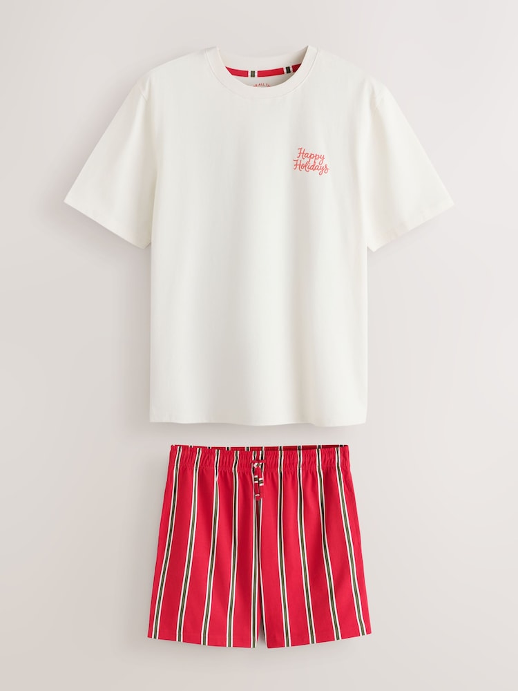 Red/White Shorts Set Happy Holidays Stripe Family Matching Christmas Pyjamas Set - Image 1 of 6