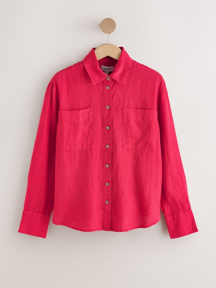 Red 100% Linen N. Premium Long Sleeve Shirt - Image 1 of 3 Red 100% Linen N. Premium Long Sleeve Shirt - Image 1 of 3