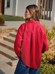 Red 100% Linen N. Premium Long Sleeve Shirt - Image 4 of 8
