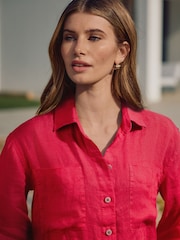 Red 100% Linen N. Premium Long Sleeve Shirt - Image 5 of 8