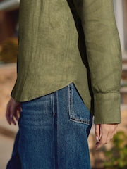 Khaki Green 100% Linen N. Premium Long Sleeve Shirt - Image 5 of 8
