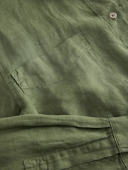 Khaki Green 100% Linen N. Premium Long Sleeve Shirt - Image 8 of 8