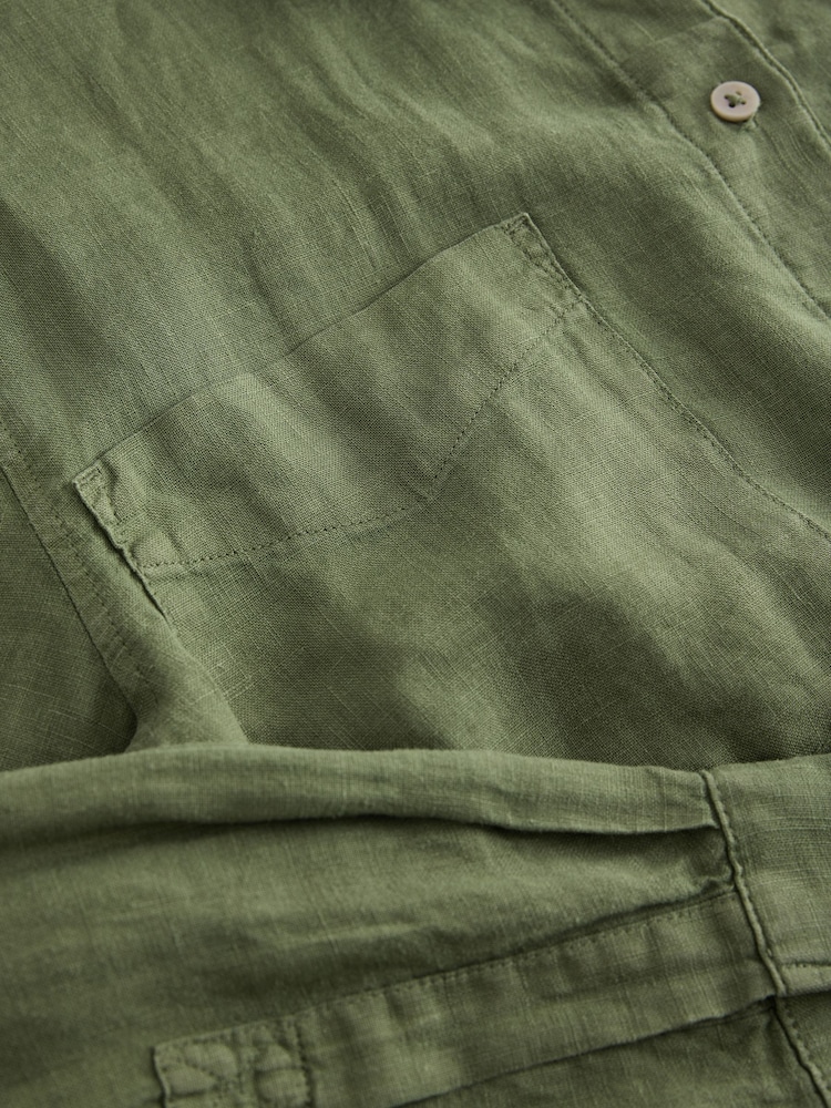 Khaki Green 100% Linen N. Premium Long Sleeve Shirt - Image 8 of 8