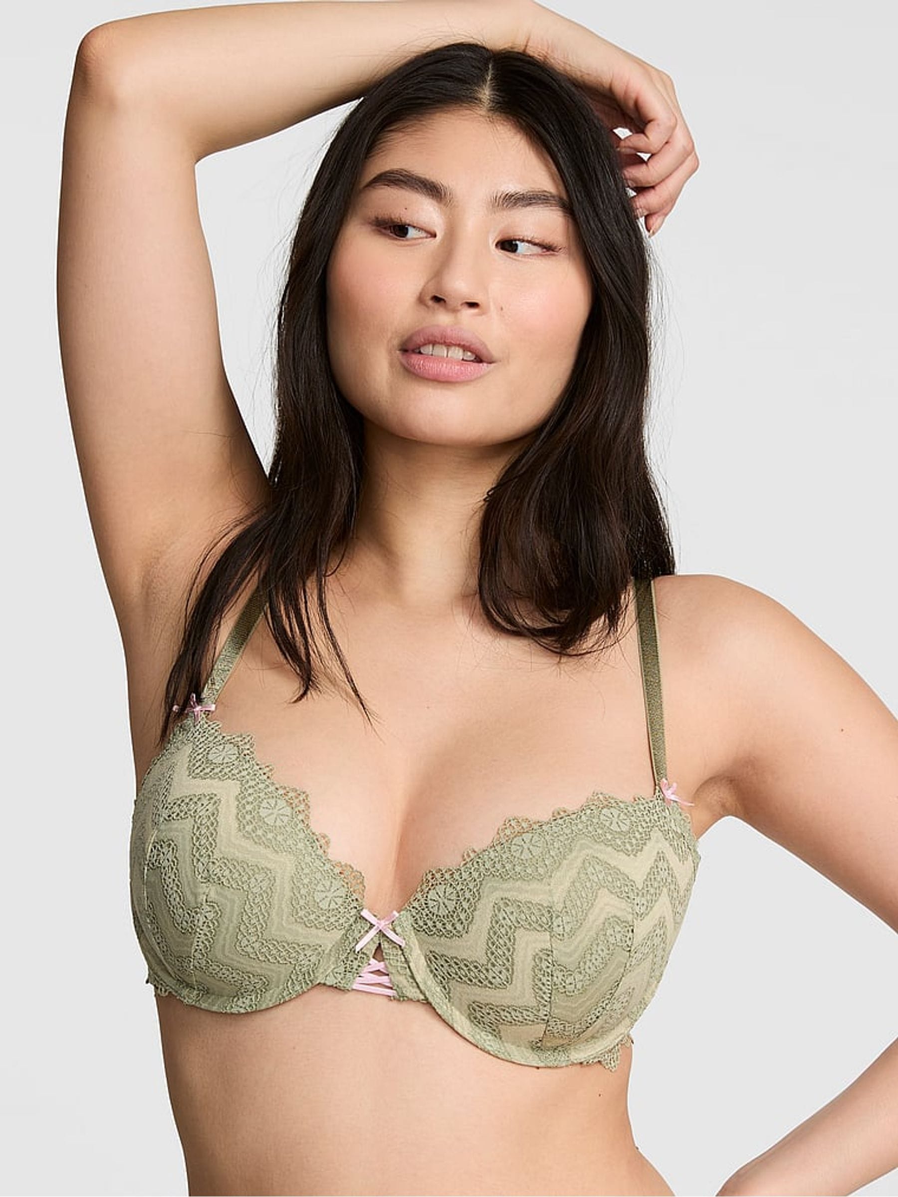 Victoria's Secret PINK Slate Green Lightly Lined Crochet Lace Bra