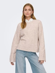 ONLY Cream Long Sleeve V-Neck Knit Jumper - Image 3 of 6
