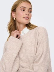 ONLY Cream Long Sleeve V-Neck Knit Jumper - Image 4 of 6