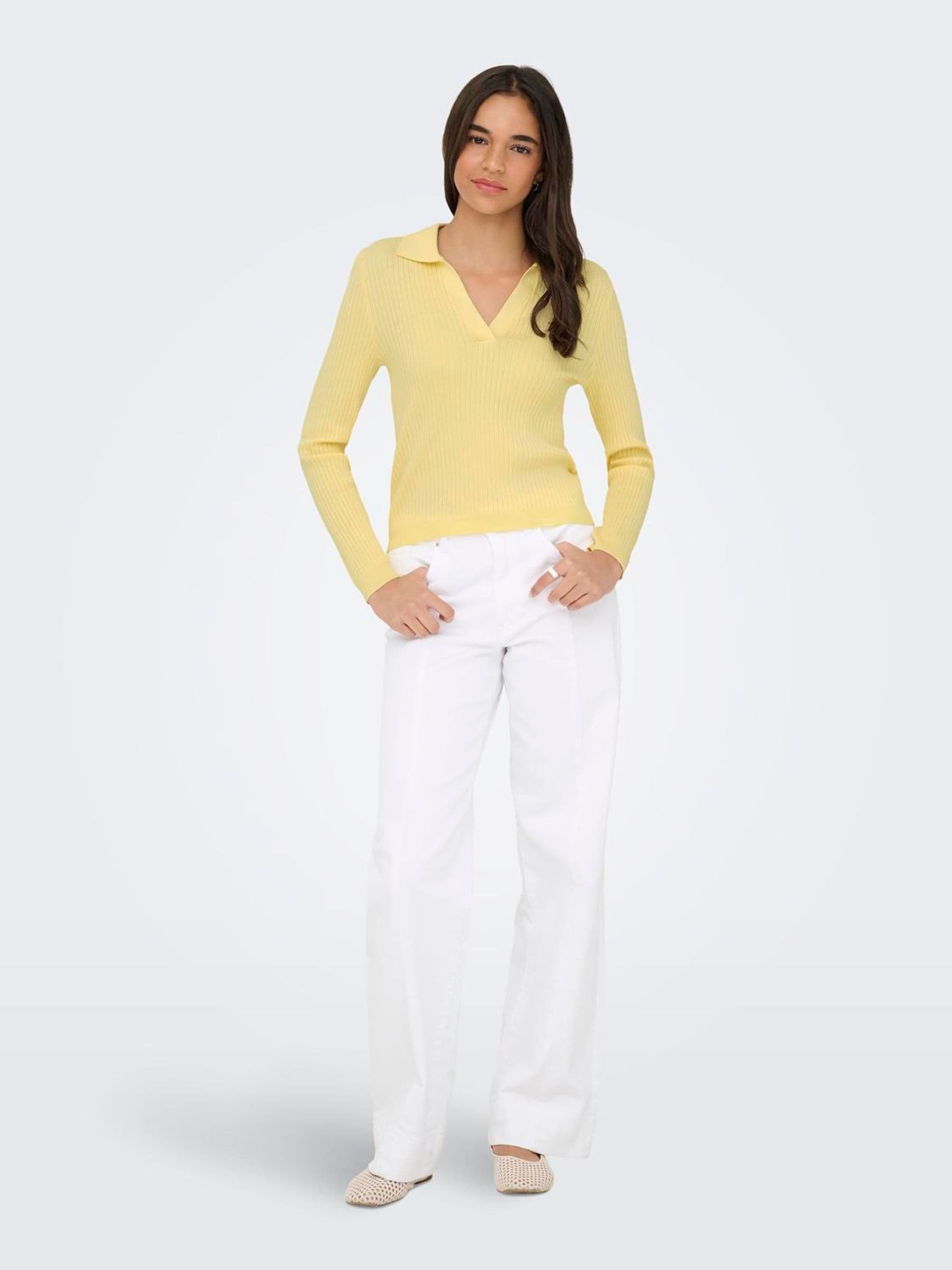 Buy ONLY Yellow Ribbed Knit Polo Shirt from Next USA