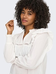 ONLY Frill Detail Long Sleeve Cotton Blouse - Imaginea 3 din 6