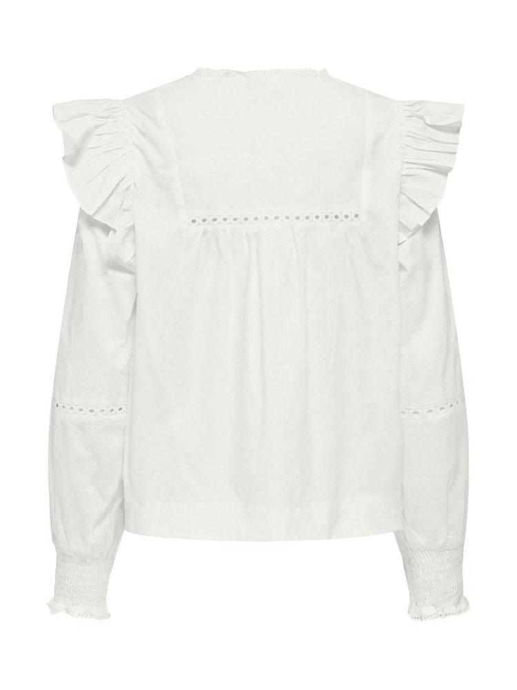 ONLY Frill Detail Long Sleeve Cotton Blouse - Imaginea 6 din 6