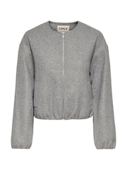 ONLY Grey Faux Wool Bomber Jacket - Image 6 of 7