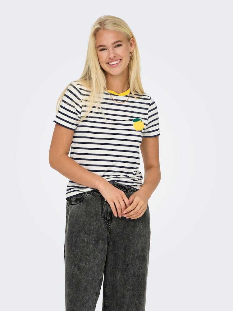 ONLY Striped Lemon T-Shirt - Imaginea 2 din 5
