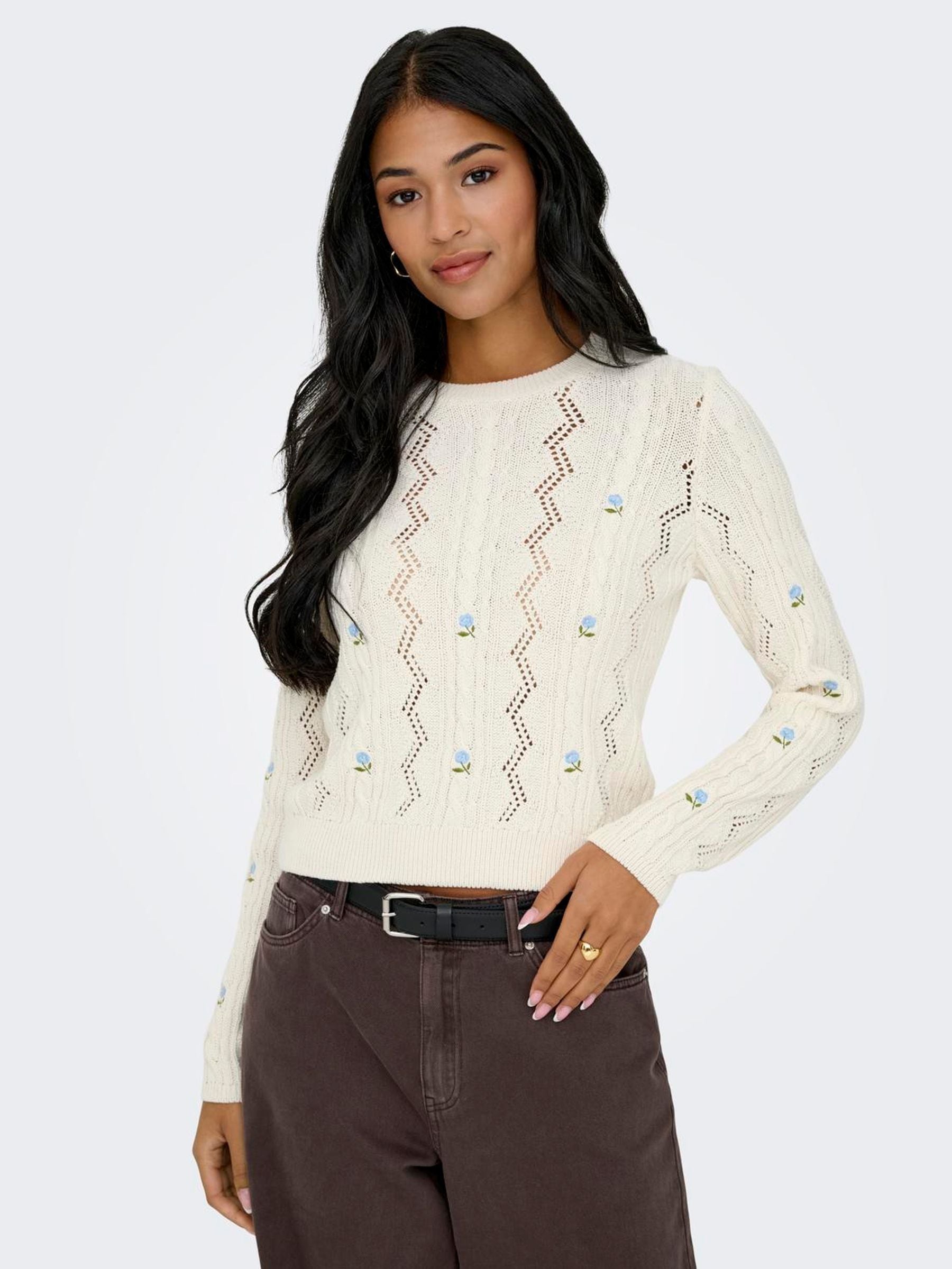 Only Printed Long Sleeve Round Neck Knitwear - Female - Round-Neck Knitwear - White - Xl - Knitwear - Image 3