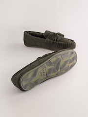 Khaki Green Suede Tassle Moccasin Slippers - Image 3 of 6