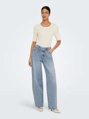 ONLY Mid Waist Relaxed Barrel With Tie Belt Jeans - Imaginea 1 din 5