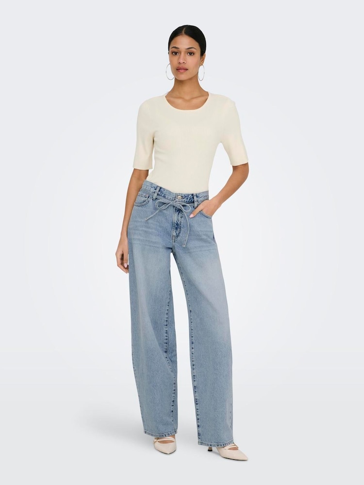 ONLY Mid Waist Relaxed Barrel With Tie Belt Jeans - Imaginea 1 din 5