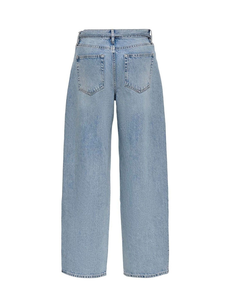 ONLY Mid Waist Relaxed Barrel With Tie Belt Jeans - Imaginea 5 din 5