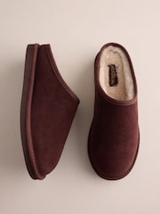Burgundy Red Faux Fur Lined Signature Suede Mule Slippers - Image 1 of 6