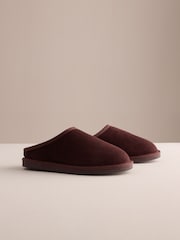 Burgundy Red Faux Fur Lined Signature Suede Mule Slippers - Image 2 of 6